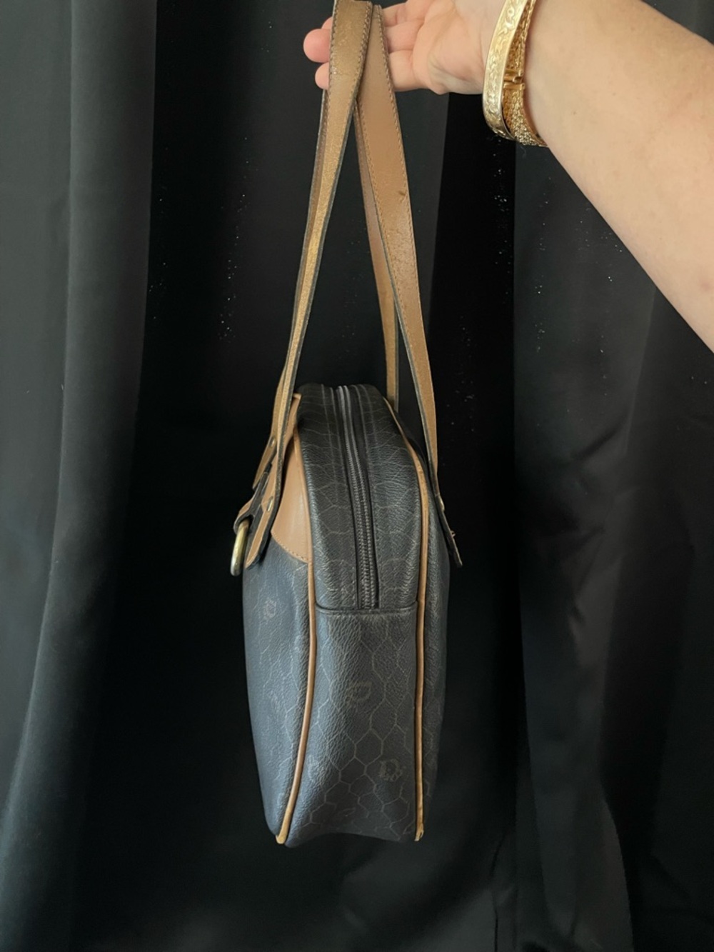 DIOR DARK Brown HONEYCOMB Shoulder Bag Tan Trim VTG GUC and Dior insert EUC COA - Picture 8 of 17